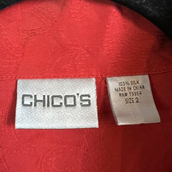 90s Vintage Chicos Size 2 Red Rust 100% Silk Button Up Long Sleeve Western Shirt - Picture 2 of 6